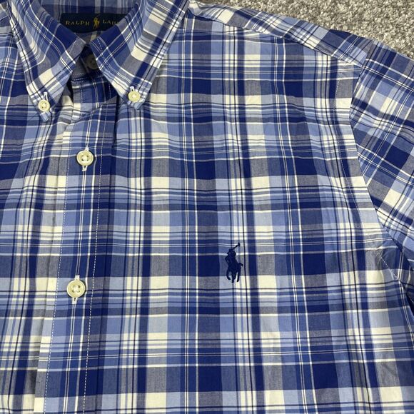 Ralph Lauren Button Down Shirt Mens Small Plaid Blue Short Sleeve - Picture 4 of 10